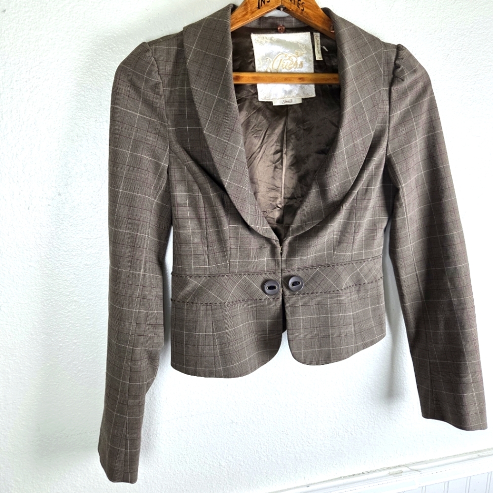 Women's Guess Brown Plaid Clasp Business Casual Blazer Size Medium - Picture 3 of 13